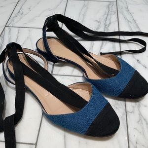 J. crew women’s cap toe denim ankle tie flat